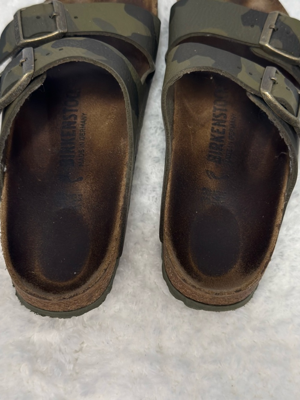 Birkenstock Camo Double Buckle Sandals in Olive and Brown - Picture 5 of 7